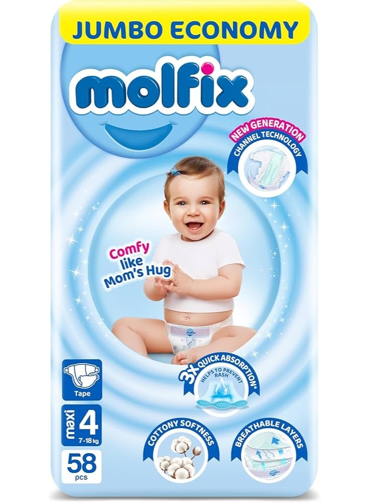 Molfix Pants Diapers - Jumbo Pack - Maxi Size 4 - 58 Pieces