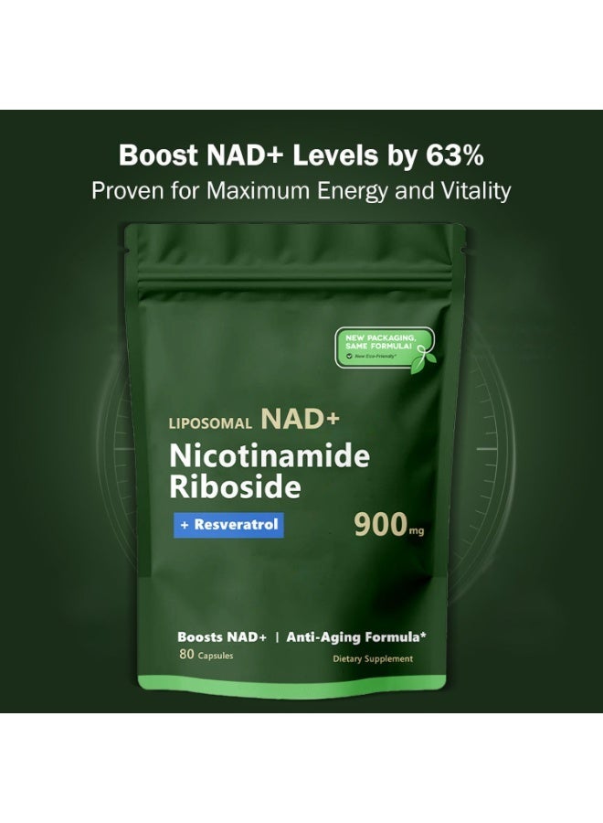 NAD 80 Capsules High Purity NAD+ Supplement with Nicotinamide Riboside & Resveratrol for Energy, Vitality, Anti-Aging, Focus & DNA Repair. - Image 2