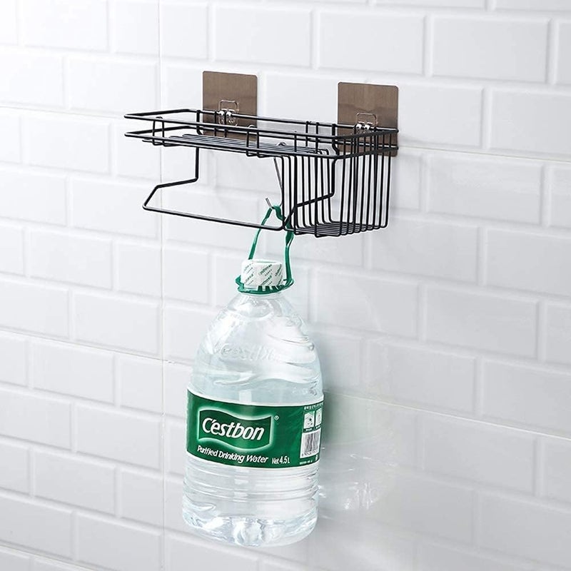 Dkriva Self Adhesive Bathroom Shower Caddy // Bathroom Kitchen Storage Metal Hanging Rack Basket with Tissue Holder // Wall Mounted Shampoo, Soap Holder and Towel Rack Hanger (1Pcs) - Image 3