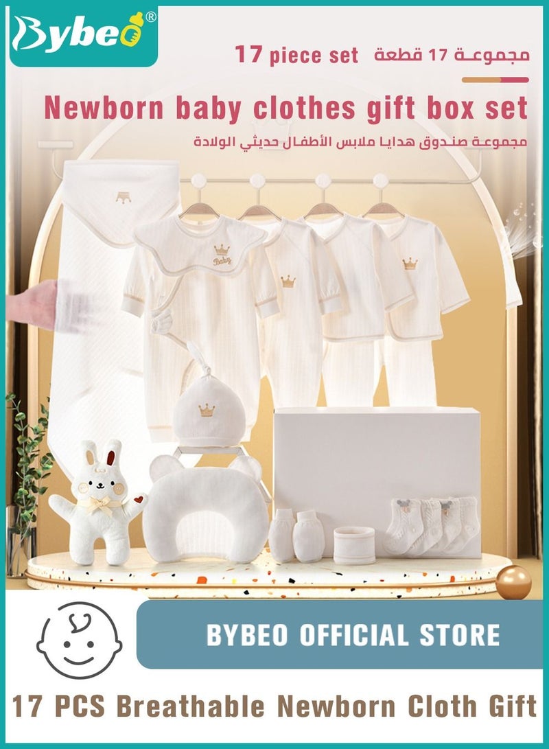 Bybeo 17 PCS Newborn Baby Gift Box Babies Clothes Set Infant Clothing Rompers Coat Socks Hat 100% Cotton for Boys & Girls - Image 1