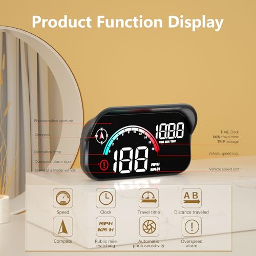 AZIJYV Windshield Speedometer Projector, Digital GPS Speedometer with Speed, Overspeed， Heads Up Display for Cars Suitable for All Vehicles - Image 2