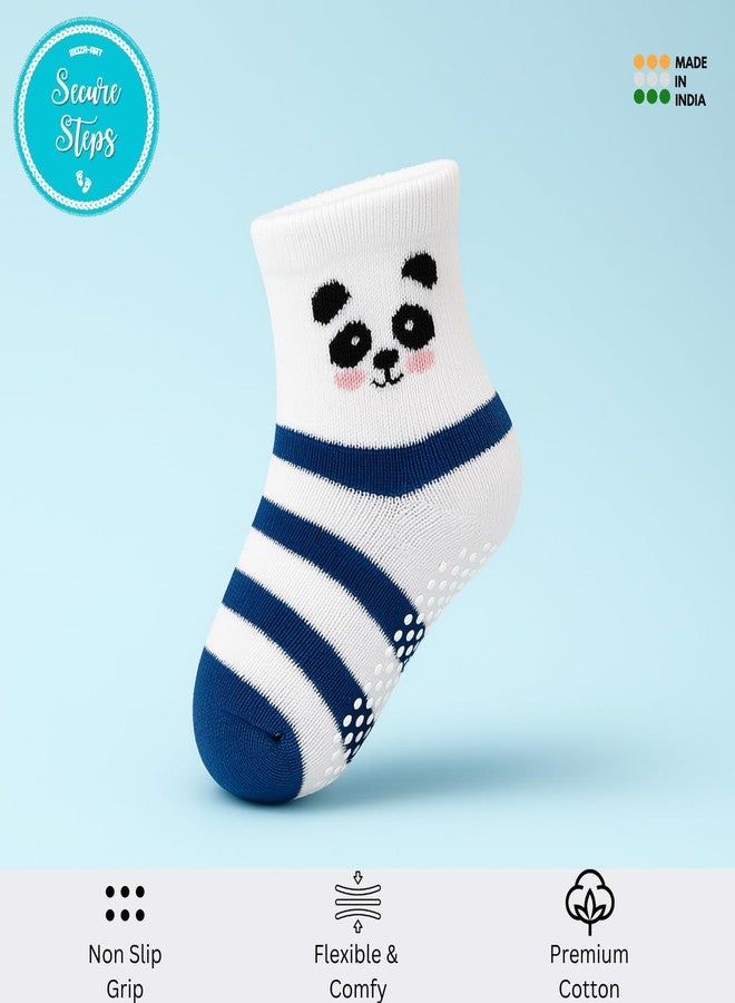 Secure Steps Anti Skid Socks for Babies (Pack of 4) - Soft Cotton Non Slip Socks for 1-3 Years | Toddler Crawling & Walking Socks | Same Designs as Shown| Panda Collection - Image 4