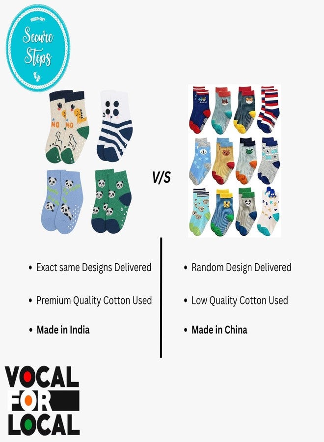 Secure Steps Anti Skid Socks for Babies (Pack of 4) - Soft Cotton Non Slip Socks for 1-3 Years | Toddler Crawling & Walking Socks | Same Designs as Shown| Panda Collection - Image 2