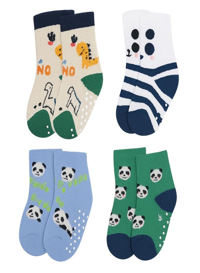Secure Steps Anti Skid Socks for Babies (Pack of 4) - Soft Cotton Non Slip Socks for 1-3 Years | Toddler Crawling & Walking Socks | Same Designs as Shown| Panda Collection - Image 1