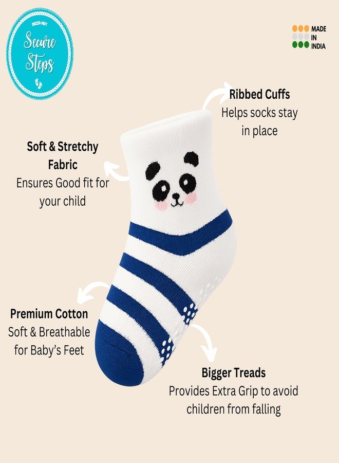 Secure Steps Anti Skid Socks for Babies (Pack of 4) - Soft Cotton Non Slip Socks for 1-3 Years | Toddler Crawling & Walking Socks | Same Designs as Shown| Panda Collection - Image 5