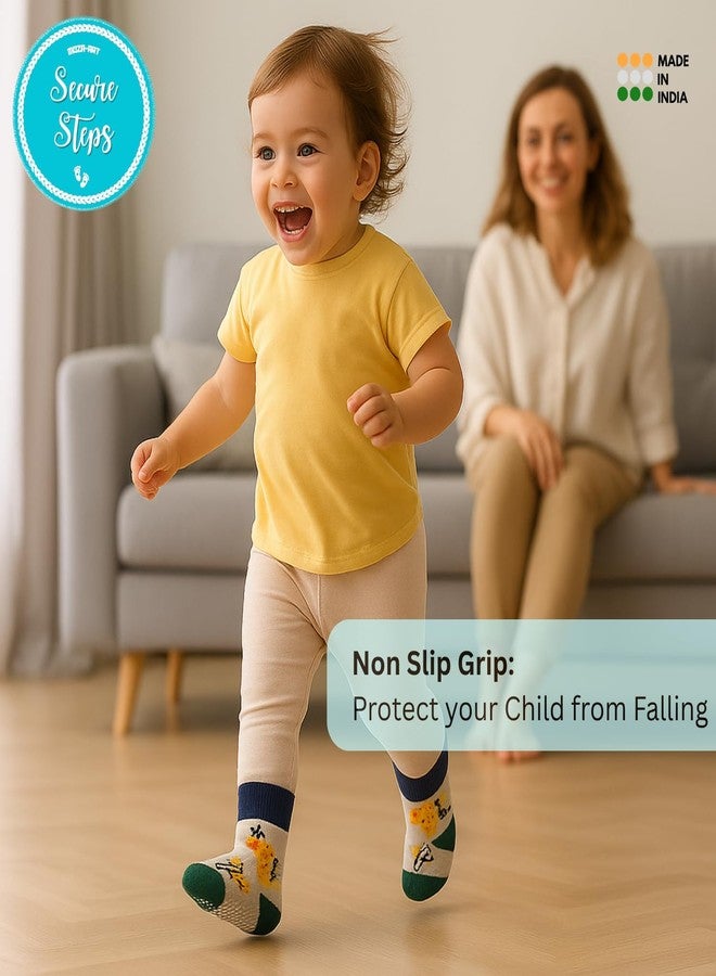 Secure Steps Anti Skid Socks for Babies (Pack of 4) - Soft Cotton Non Slip Socks for 1-3 Years | Toddler Crawling & Walking Socks | Same Designs as Shown| Panda Collection - Image 3