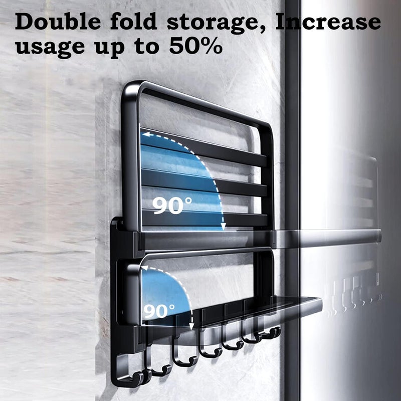 Rustproof 304 Stainless Steel Bathroom Towel Holder – Wall Mounted Towel Rack with 60cm Top Shelf – Durable Modern Space Saving Towel Rack (Black) - Image 4