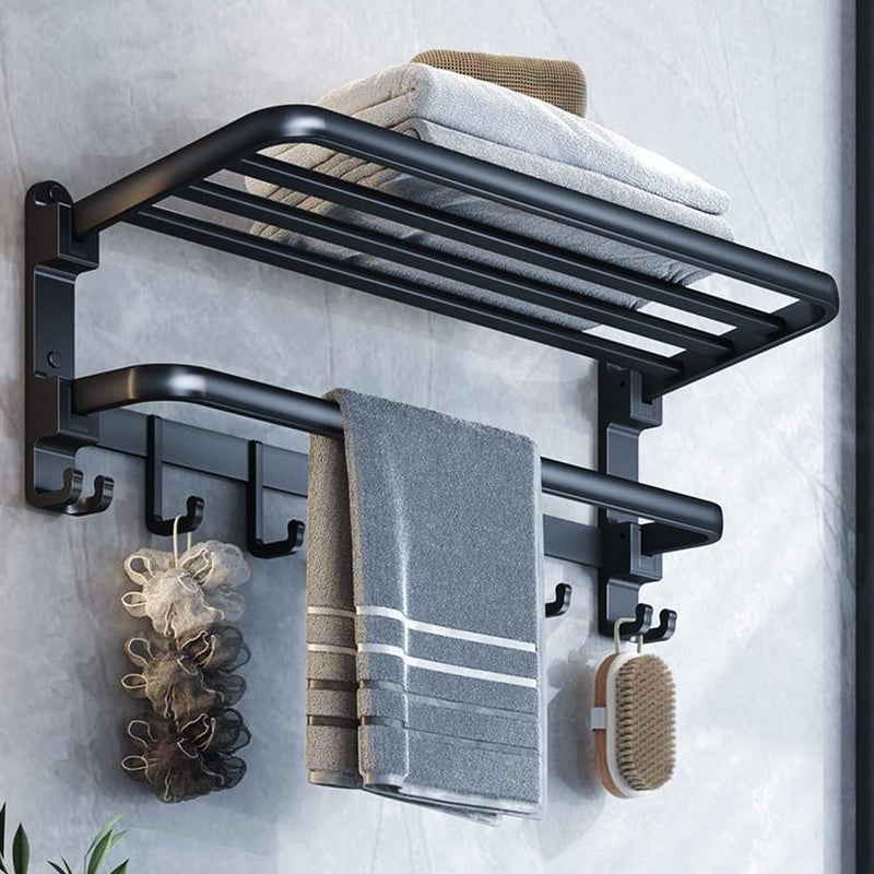 Rustproof 304 Stainless Steel Bathroom Towel Holder – Wall Mounted Towel Rack with 60cm Top Shelf – Durable Modern Space Saving Towel Rack (Black) - Image 1