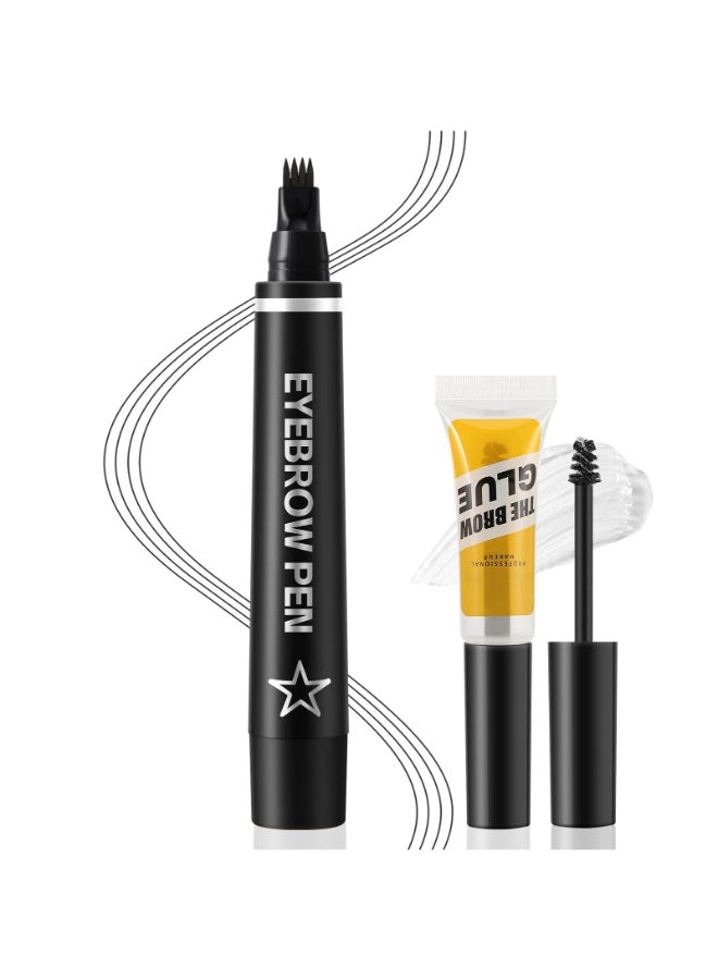 Apooliy Microblading Eyebrow PenWaterproof Eyebrow Pencil With Micro 4Fork TipLong Lasting Eye Brow Pen Clear Brow Gel SetEye Makeup Pencil for WomenDark Brown - Image 2