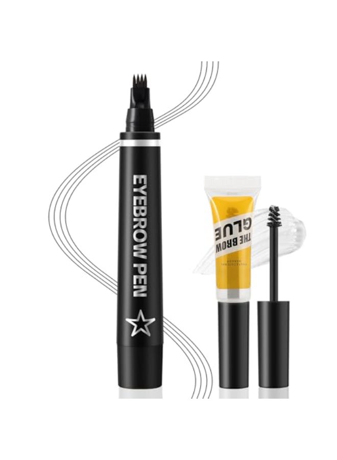 Apooliy Microblading Eyebrow PenWaterproof Eyebrow Pencil With Micro 4Fork TipLong Lasting Eye Brow Pen Clear Brow Gel SetEye Makeup Pencil for WomenDark Brown - Image 1