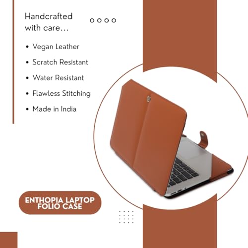 ENTHOPIA 13 to 14 Inches Folio Laptop Case Cover Vegan Leather Compatible for MacBook, Lenovo, Hp, Dell &Other Notebooks - Tan - Image 3