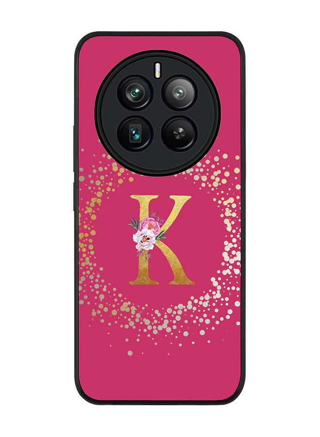 Stylizedd Rugged Black edge case for Realme 12 Pro / Realme 12 Pro Plus 5G, Custom Monogram Initial Letter Floral Pattern Alphabet-K (Deep Pink Rose) - Image 1