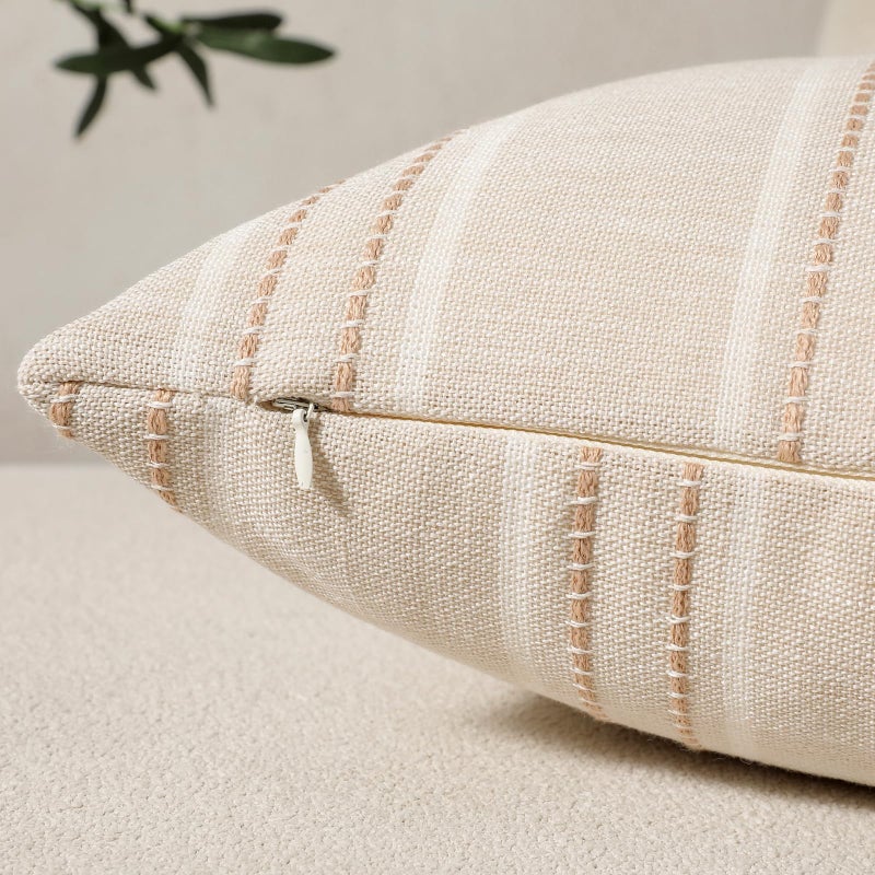 Hckot Throw Pillow Covers 24x24 Set of 2 Striped Pillow Covers Textured Linen Decorative Pillows Square Cushion Covers for Sofa Couch Bed Living Room Farmhouse Decor - Image 2