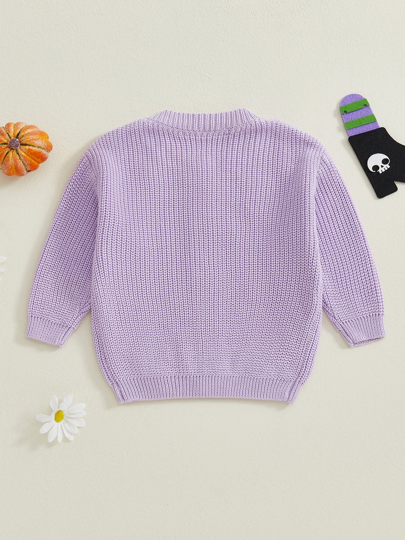 Toddler Baby Knit Cardigans Cute Halloween Pumpkin Embroidery Round Neck Long Sleeve Button Up Sweaters - Image 1