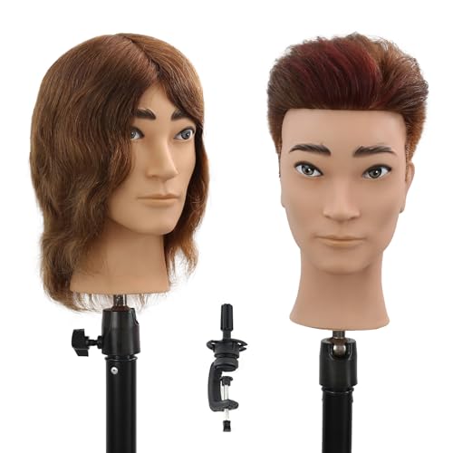 Stancia Barber Mannequin Head Male, Mannequin Head Human Hair for Practicing Haircut, Cosmetology Mannequin Head with 100% Human Hair - Image 1