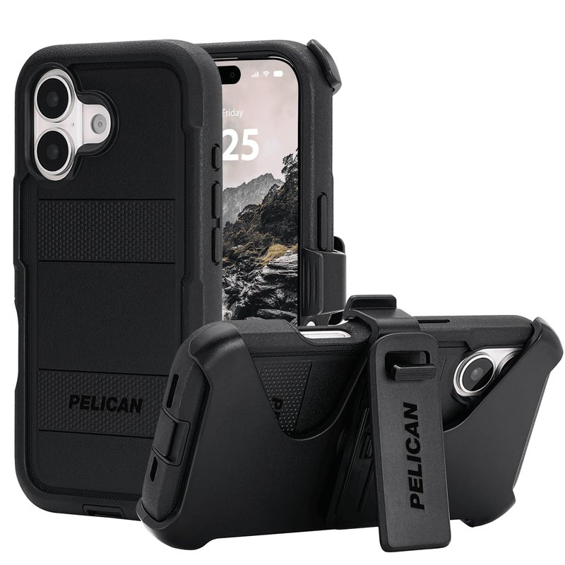 Pelican Voyager iPhone 17 Case [Compatible with MagSafe] Rugged Phone Case w/ 24ft Military-Grade Drop Protection - Heavy Duty Phone Cover w/Belt Clip Holster for iPhone 17 - Black - Image 1