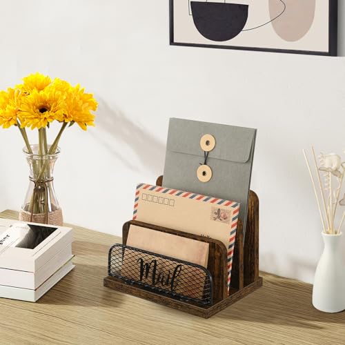 YINMIT Mail Organizer Countertop, Mail Holder with 3-Slot, Desktop Mail Sorter, Mail Organizer for Desk, Letter Sorter File Holder, Office Desk Organizers and Accessories - Image 2
