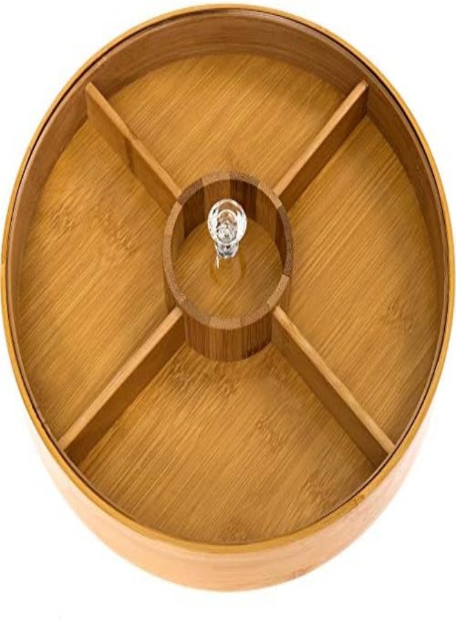AKDC Divided Serving Tray - Bamboo With Acrylic Glass Lid - Appetizer Party Platter - Perfect For Serving Dishes, Serving Platters, Chip And Dip Tray, Veggie Tray, Or Taco Toppings Serving Tray Circle 12"  - Image 1