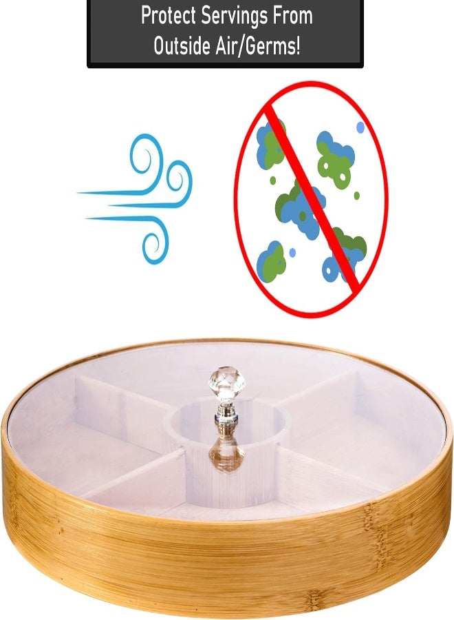 AKDC Divided Serving Tray - Bamboo With Acrylic Glass Lid - Appetizer Party Platter - Perfect For Serving Dishes, Serving Platters, Chip And Dip Tray, Veggie Tray, Or Taco Toppings Serving Tray Circle 12"  - Image 5