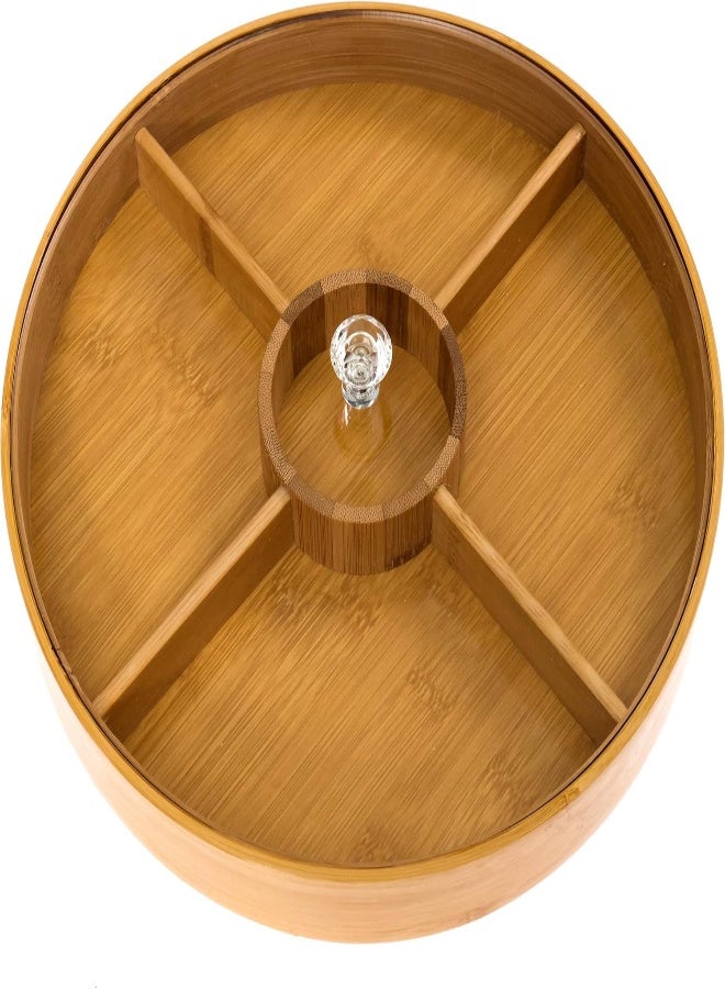 AKDC Divided Serving Tray - Bamboo With Acrylic Glass Lid - Appetizer Party Platter - Perfect For Serving Dishes, Serving Platters, Chip And Dip Tray, Veggie Tray, Or Taco Toppings Serving Tray Circle 12"  - Image 2