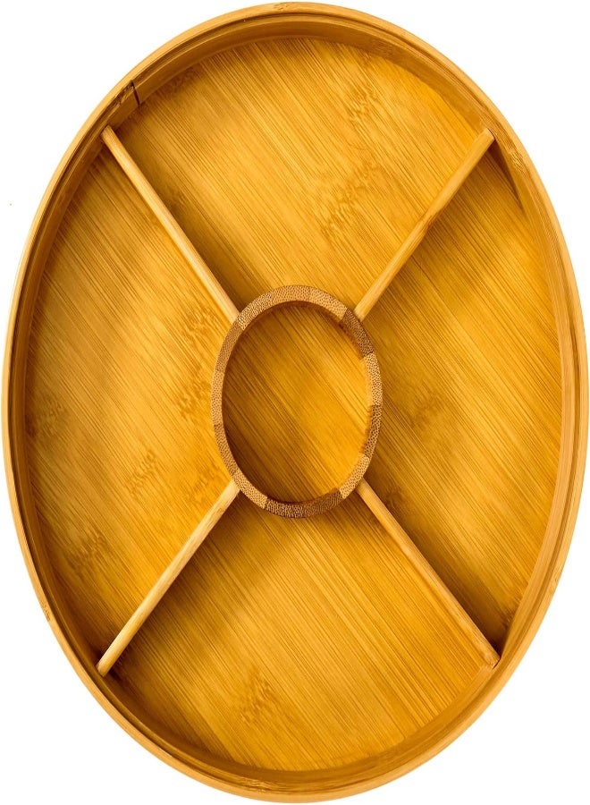 AKDC Divided Serving Tray - Bamboo With Acrylic Glass Lid - Appetizer Party Platter - Perfect For Serving Dishes, Serving Platters, Chip And Dip Tray, Veggie Tray, Or Taco Toppings Serving Tray Circle 12"  - Image 3