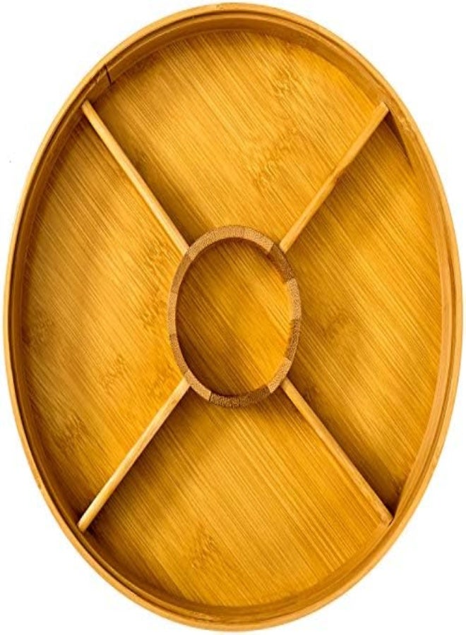 AKDC Divided Serving Tray - Bamboo With Acrylic Glass Lid - Appetizer Party Platter - Perfect For Serving Dishes, Serving Platters, Chip And Dip Tray, Veggie Tray, Or Taco Toppings Serving Tray Circle 12"  - Image 4