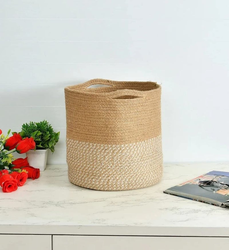 pepme pepme Jute Basket White Zigzag 12 inch Pack of 2  - Image 1