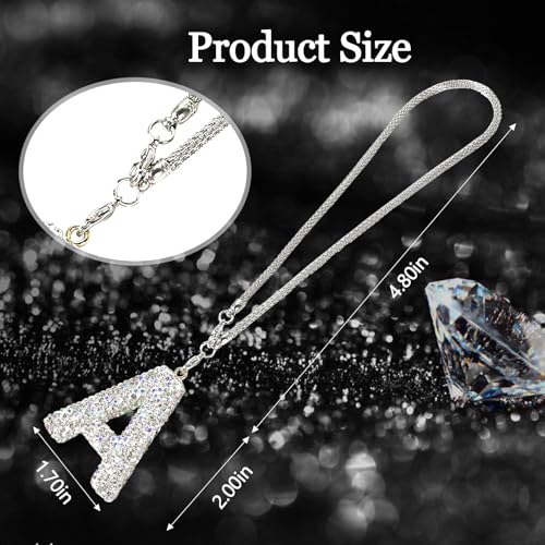 Wogomz Bling Letter Hanging Ornament for Car Rear View Mirror Crystal Rhinestone Initial Letter Car Hanging Charm Cute Lucky Diamond Auto Mirror Pendant Decoration for Women Girls Letter A - Image 3