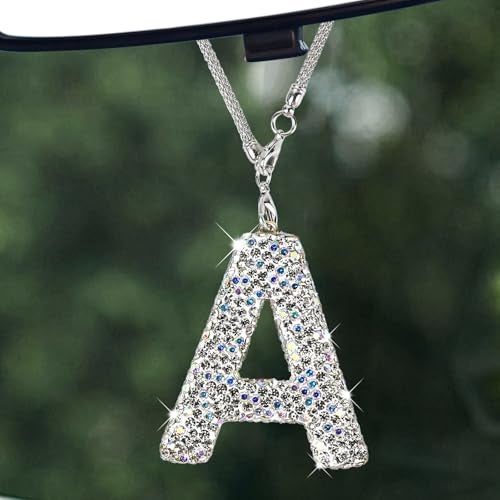 Wogomz Bling Letter Hanging Ornament for Car Rear View Mirror Crystal Rhinestone Initial Letter Car Hanging Charm Cute Lucky Diamond Auto Mirror Pendant Decoration for Women Girls Letter A - Image 1