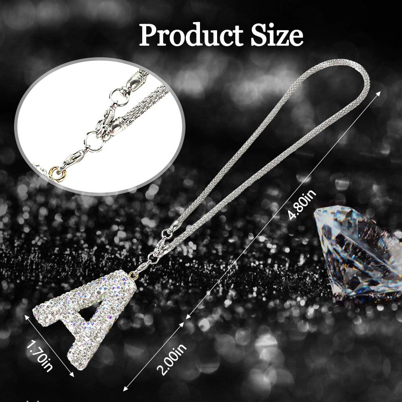 Wogomz Bling Letter Hanging Ornament for Car Rear View Mirror Crystal Rhinestone Initial Letter Car Hanging Charm Cute Lucky Diamond Auto Mirror Pendant Decoration for Women Girls Letter A - Image 4