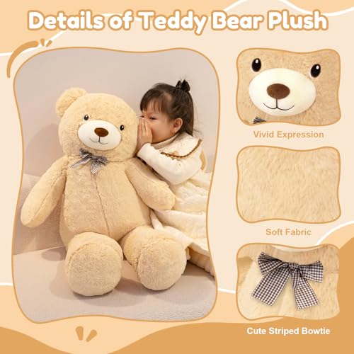 SQEQE Giant Teddy Bear Stuffed Animals 39 in Large Teddy Bear Plush for Kids Adults Cute Huge Plushies for Birthday Valentines Gift - Image 5