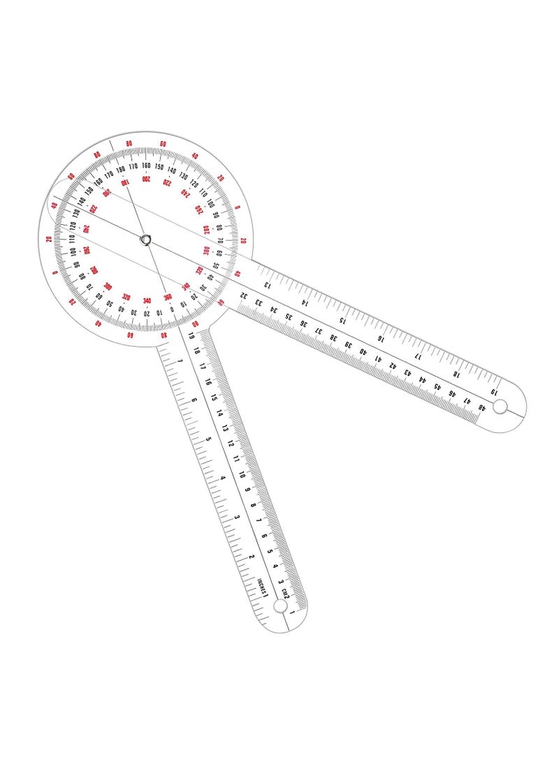 Transparent Goniometer, 12 Inch Orthopedic Angle Ruler Plastic Goniometer 360 Degree for Body Measuring Tape Goniometer Protractor Ruler - Image 1