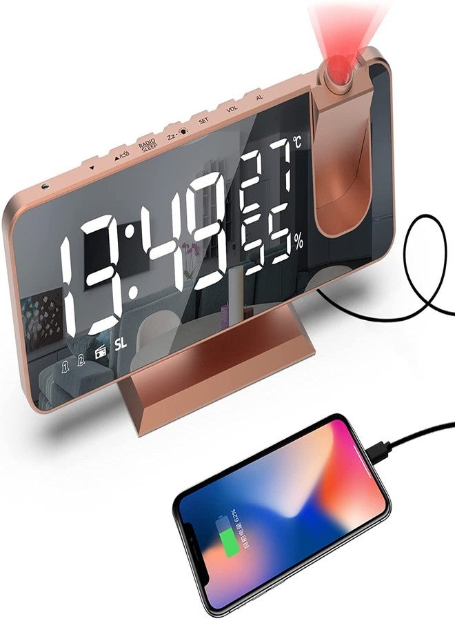THE CEO Projection Alarm Clock, Digital Clock with 180° Rotatable Projector - Projection Alarm Clock Digital for Bedroom - Large LED Alarm Clock with Projection on Ceiling Wall (Rose Gold) - Image 1