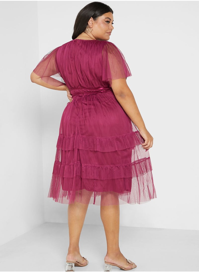 Anaya with Love Curve Belted Ruffle Detail Tulle Dress  - Image 2