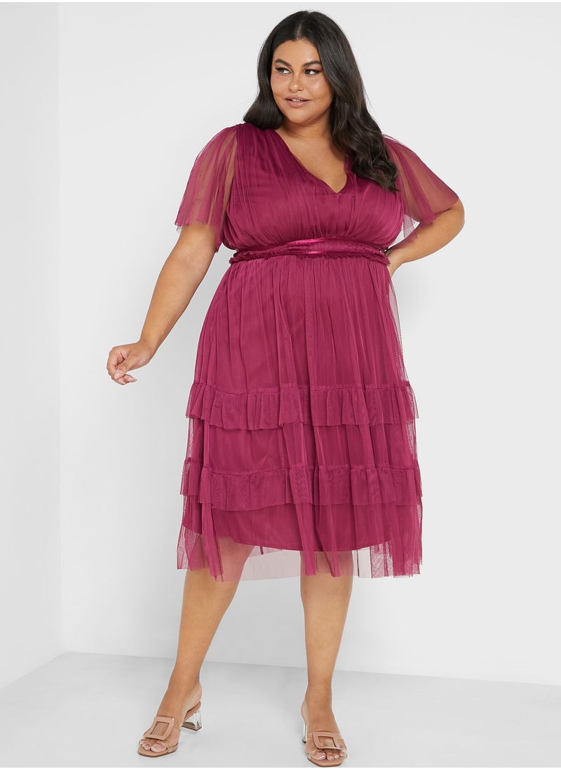 Anaya with Love Curve Belted Ruffle Detail Tulle Dress  - Image 1