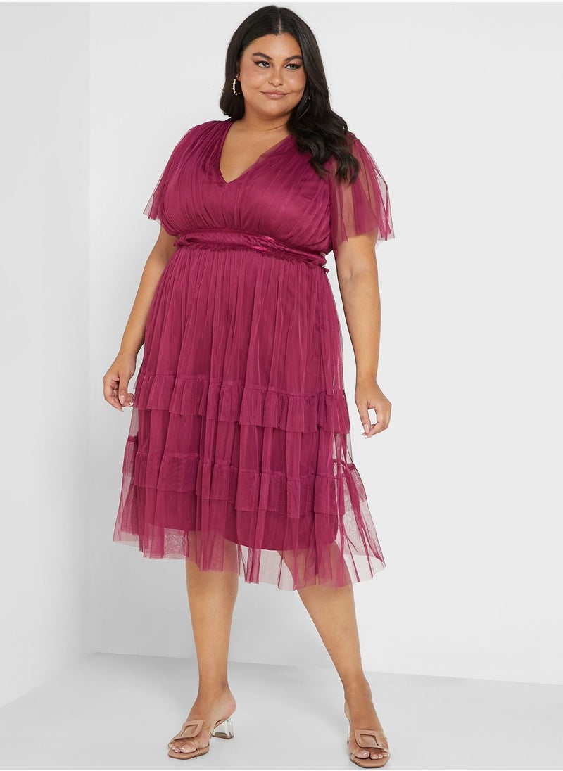 Anaya with Love Curve Belted Ruffle Detail Tulle Dress  - Image 4