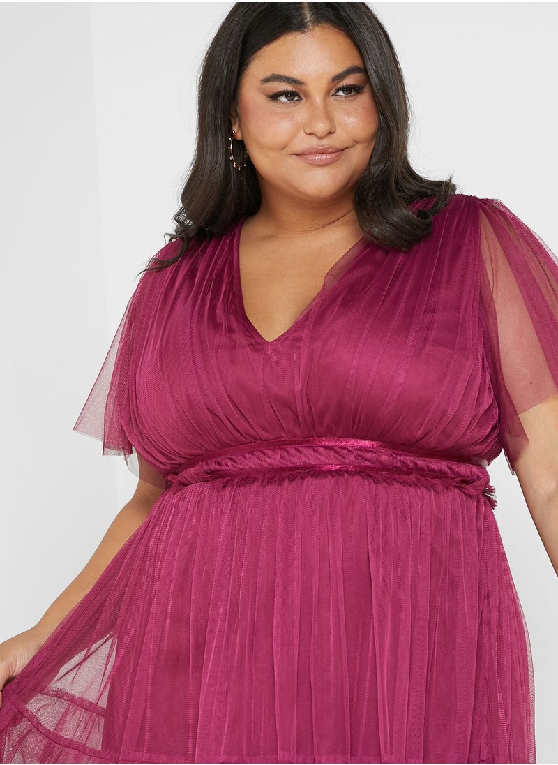 Anaya with Love Curve Belted Ruffle Detail Tulle Dress  - Image 3