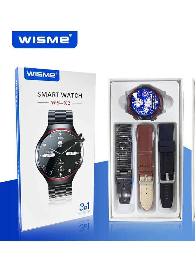 ويزمي ساعة Wisme WS X2 الذكية 3 في 1 مزودة بحزام لتتبع اللياقة البدنية والصحة للرجال  - Image 1