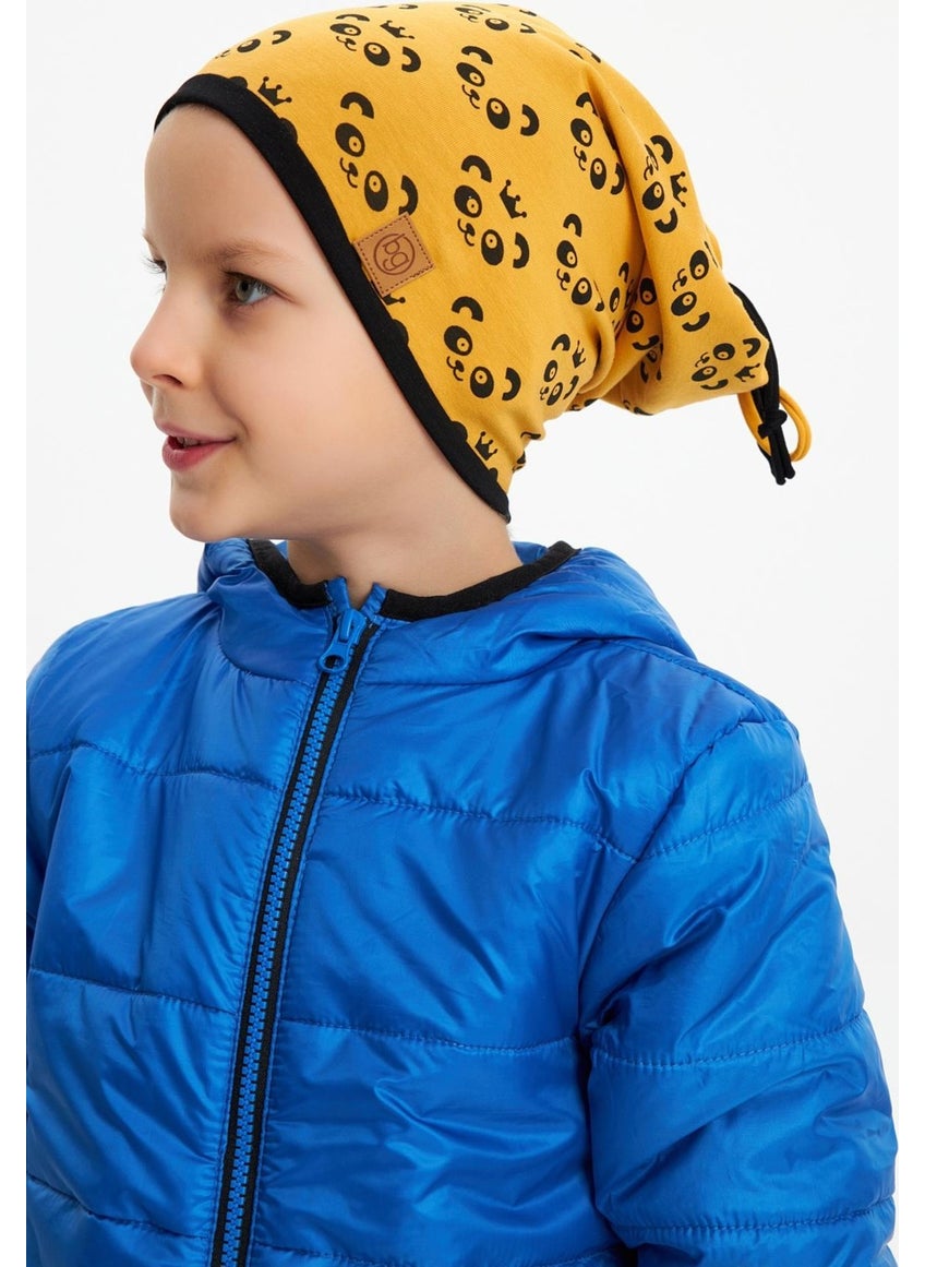 Babygiz Mustard Boy's Panda Patterned Beret Neck Collar Set Soft Double Layer 100% Natural Cotton Combed Cotton  - Image 2