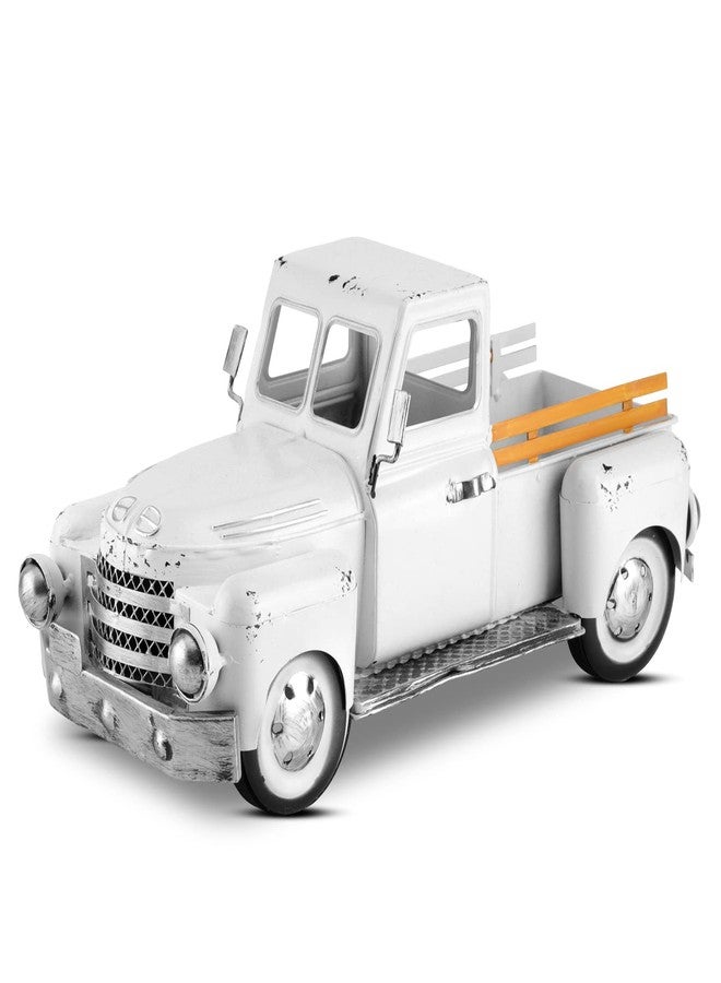 FJJBSD Farmhouse White Truck Decor, Vintage Metal Rustic Outdoor/Indoor Pickup Planter, Decorative Tabletop Storage, Farm Table Car Model Gift - Image 1