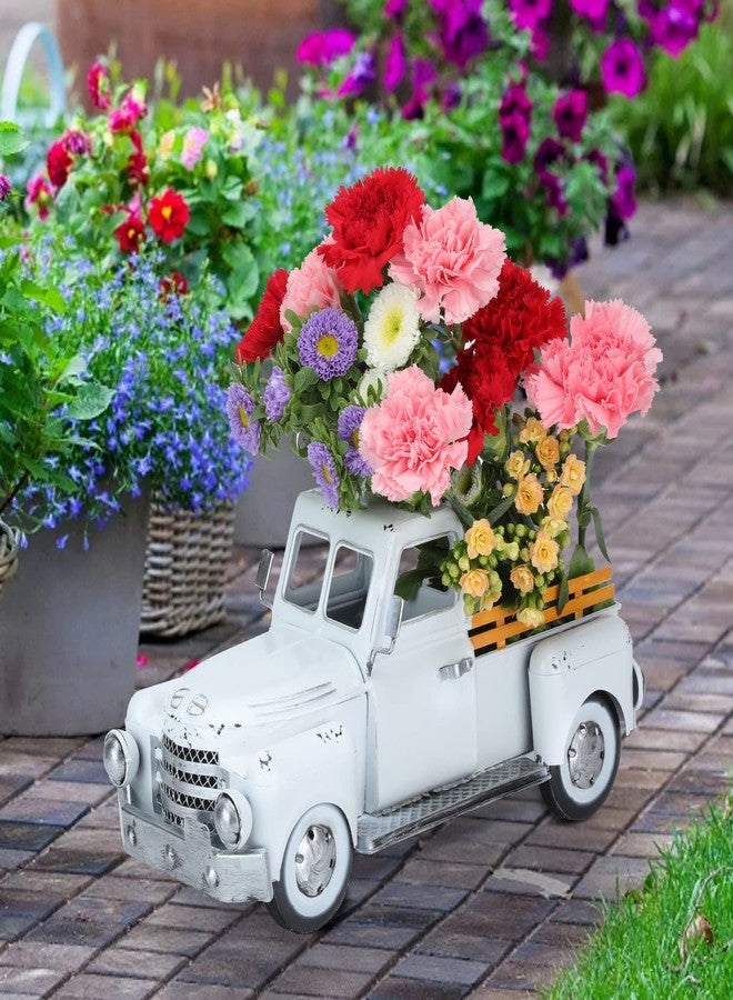 FJJBSD Farmhouse White Truck Decor, Vintage Metal Rustic Outdoor/Indoor Pickup Planter, Decorative Tabletop Storage, Farm Table Car Model Gift - Image 4