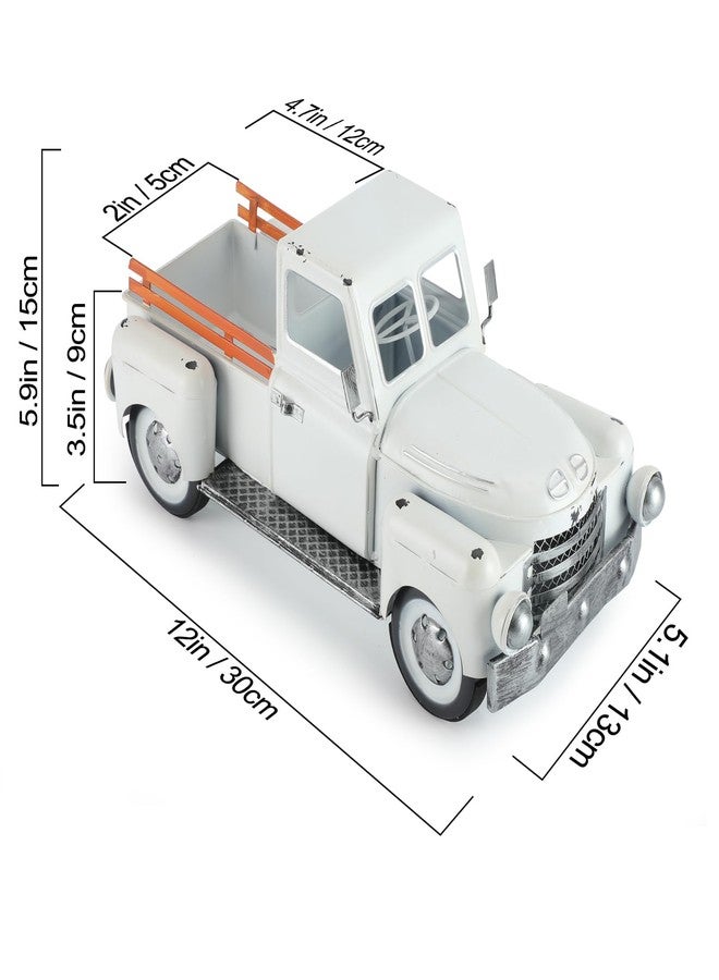 FJJBSD Farmhouse White Truck Decor, Vintage Metal Rustic Outdoor/Indoor Pickup Planter, Decorative Tabletop Storage, Farm Table Car Model Gift - Image 5