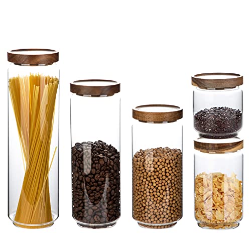 Homtop Glass Storage Containers Set High Borosilicate Glass Jars with Wooden Lids Kitchen Food Canisters s for Coffee BeansSugarNoodlesNutsCookiesPasta