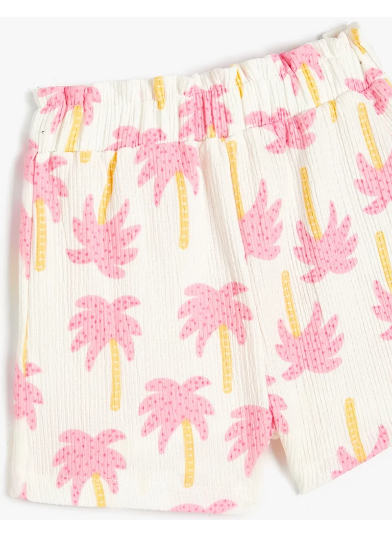KOTON Cotton Shorts Palm Tree Printed Cotton with Elastic Waist