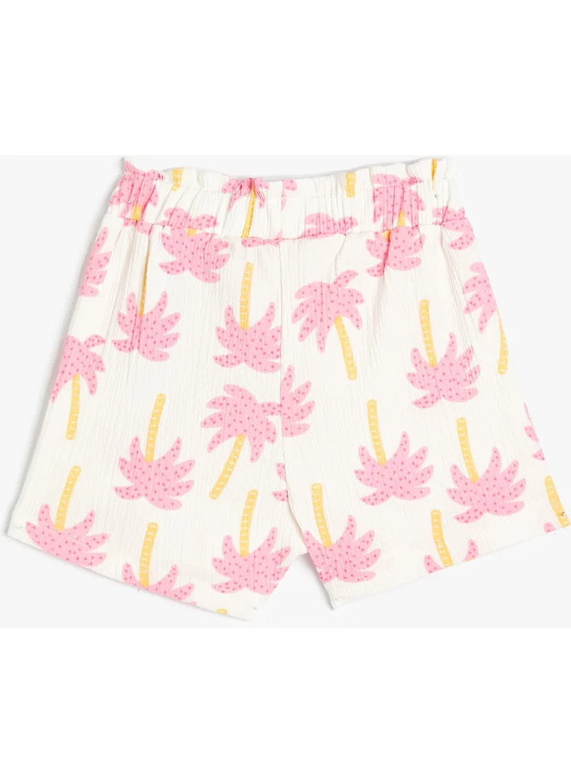 KOTON Cotton Shorts Palm Tree Printed Cotton with Elastic Waist