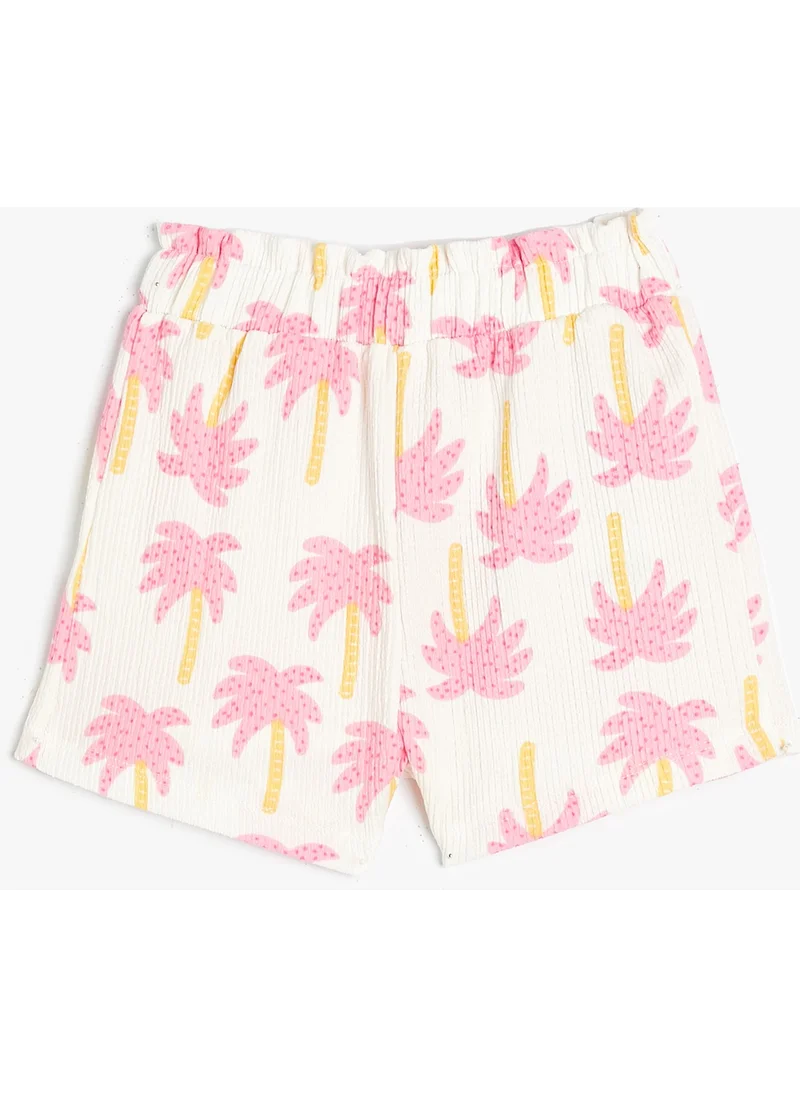 كوتون Cotton Shorts Palm Tree Printed Cotton with Elastic Waist