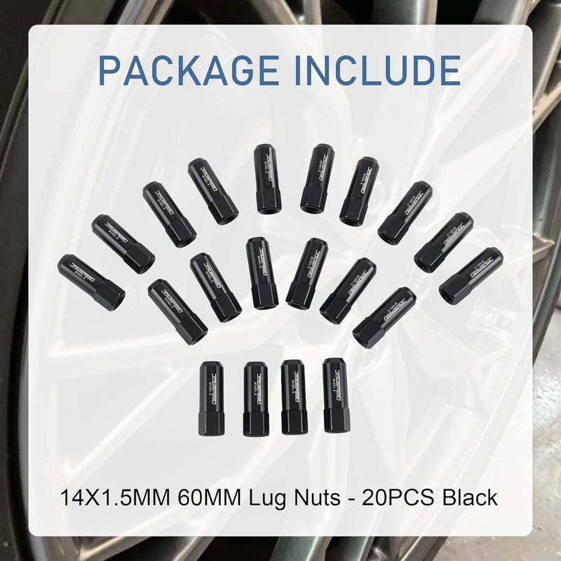 JDMSPEED New Black 20PCS 14X1.5MM 60MM Extended Forged Aluminum Tuner Racing Lug Nut - Image 5