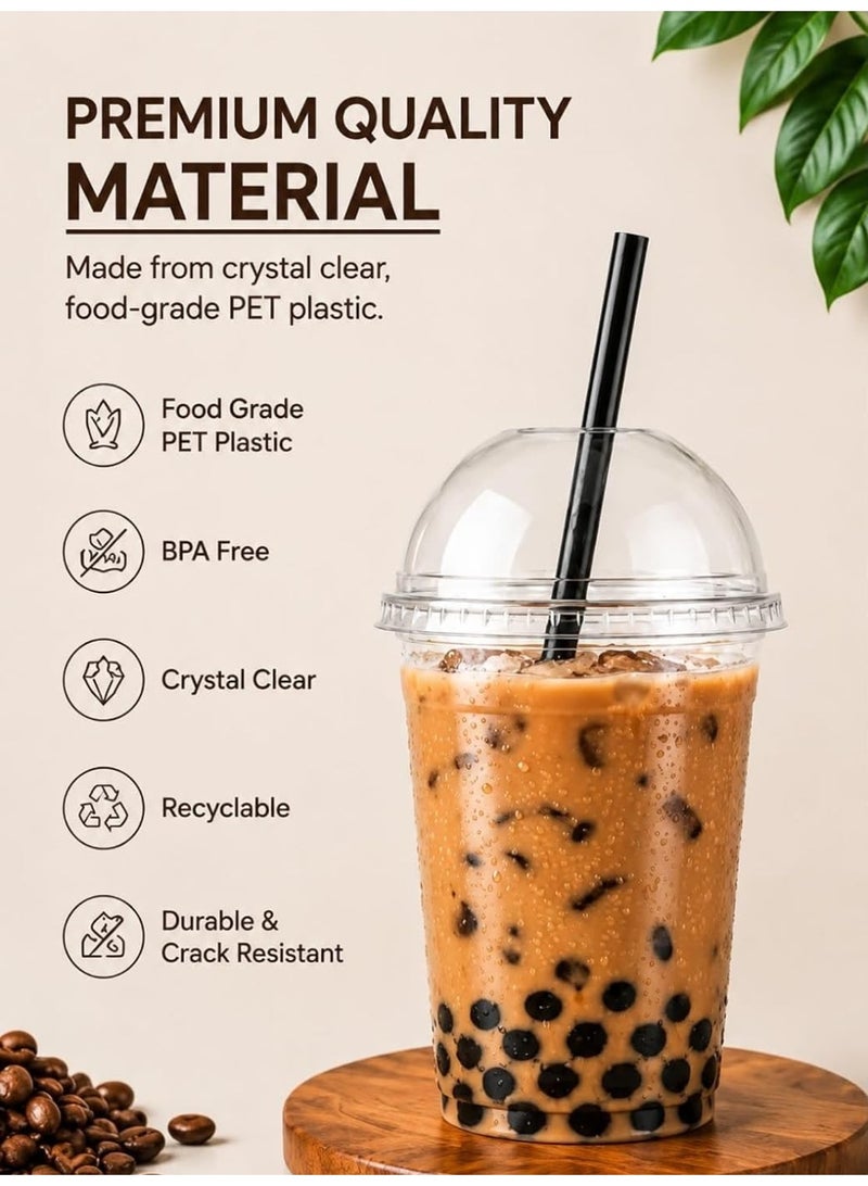 Disposable Plastic iced coffee cups 8oz 100 PCs with Dome lids and straws. Clear Disposable Plastic cups for Cold drink, iced coffee, Milkshakes, Smoothies, Juices. Eco friendly BPA free. - Image 4