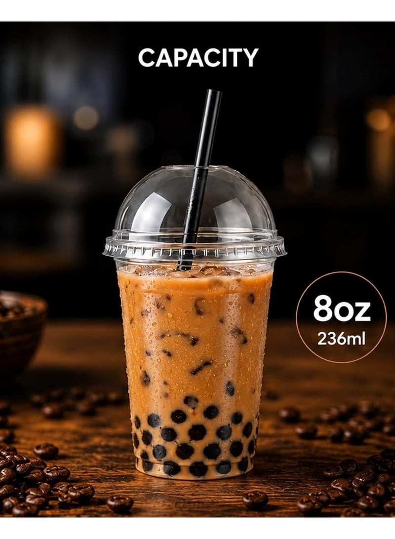 Disposable Plastic iced coffee cups 8oz 100 PCs with Dome lids and straws. Clear Disposable Plastic cups for Cold drink, iced coffee, Milkshakes, Smoothies, Juices. Eco friendly BPA free. - Image 5