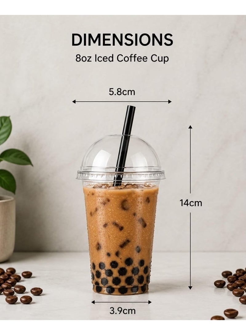 Disposable Plastic iced coffee cups 8oz 100 PCs with Dome lids and straws. Clear Disposable Plastic cups for Cold drink, iced coffee, Milkshakes, Smoothies, Juices. Eco friendly BPA free. - Image 3